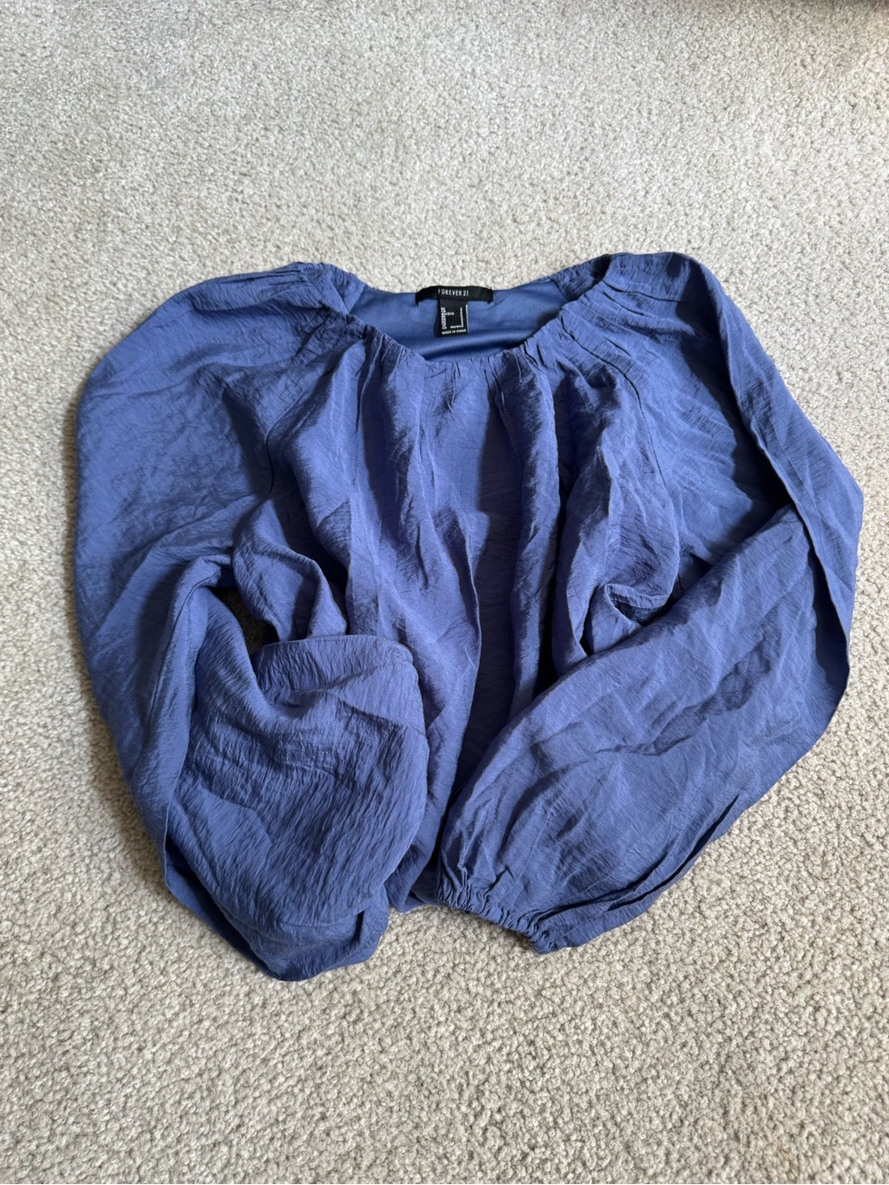 Forever 21 Dusty Blue Puff-Sleeve Blouse